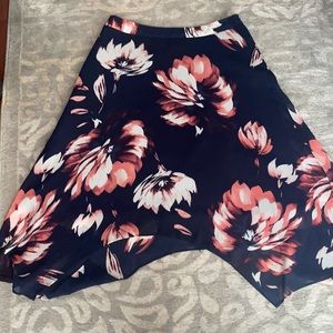 Navy and pink floral skirt